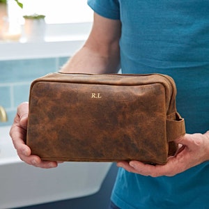 Große Waschtasche aus Büffelleder - Personalisierte Leder Kulturtasche - Kulturtasche - Reisetasche - Herren Kulturtasche