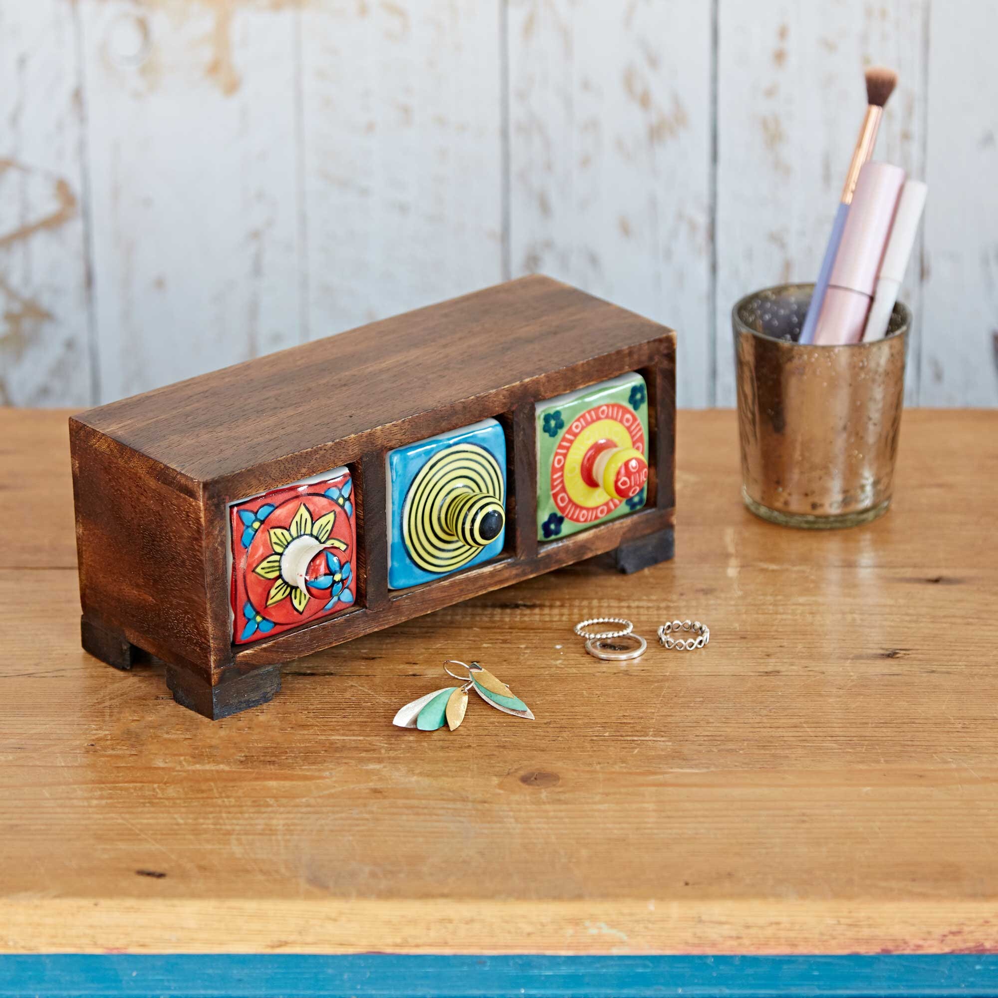Mango Wood And Ceramic Set Of Drawers - Jewellery Box - Trinket Stora…