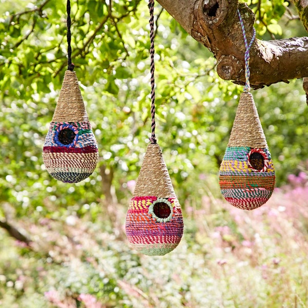Teardrop Recycled Cotton Birdhouse - Outdoor Decoration - Recycled Material - Garden Accessory - Hanging Garden Decoration - Bird Nester