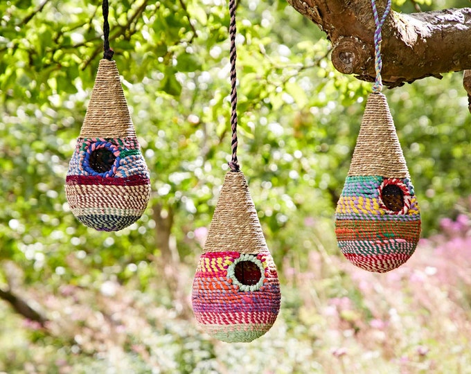 Teardrop Recycled Cotton Birdhouse - Outdoor Decoration - Recycled Material - Garden Accessory - Hanging Garden Decoration - Bird Nester