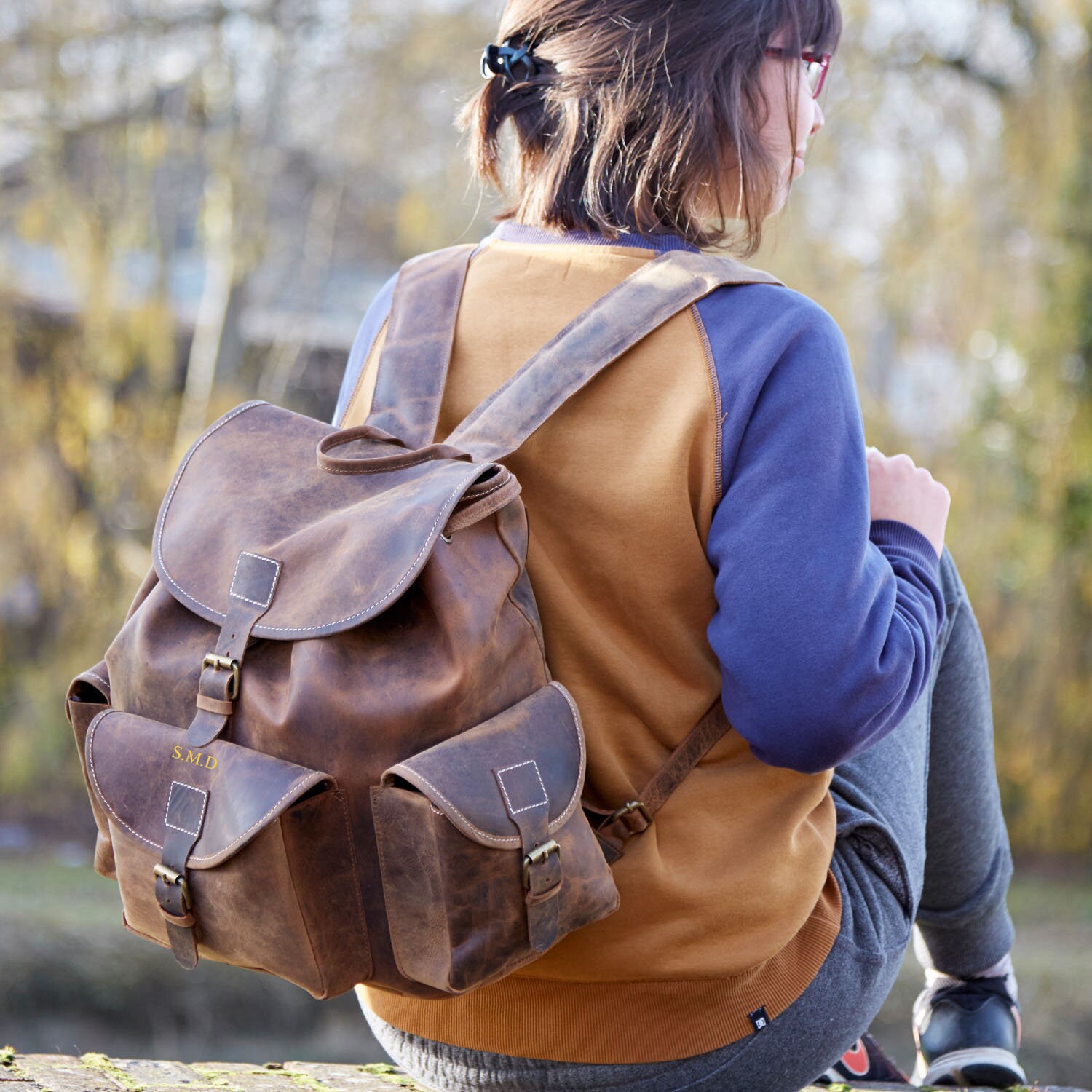 personalised leather rucksack