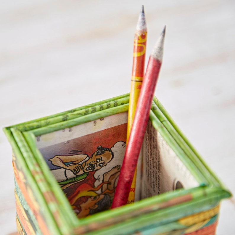 Recycled Newspaper Square Pencil Holder Pencil Holders for Etsy UK
