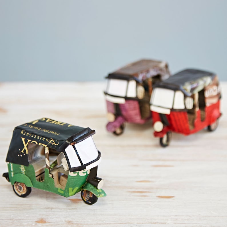 Recycled Newspaper Tuk Tuk Decorative Ornaments Indian Bicycle Gift For Travellers Colorful Gift Eco Friendly Gift Home Décor Green