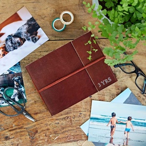 Personalised Fair Trade Small Distressed Leather Photo Album - Wedding Album or Guestbook - Acid-Free Recycled Khadda Paper