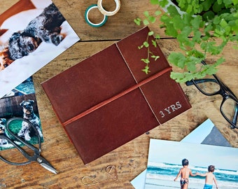 Personalised Fair Trade Small Distressed Leather Photo Album - Wedding Album or Guestbook - Acid-Free Recycled Khadda Paper