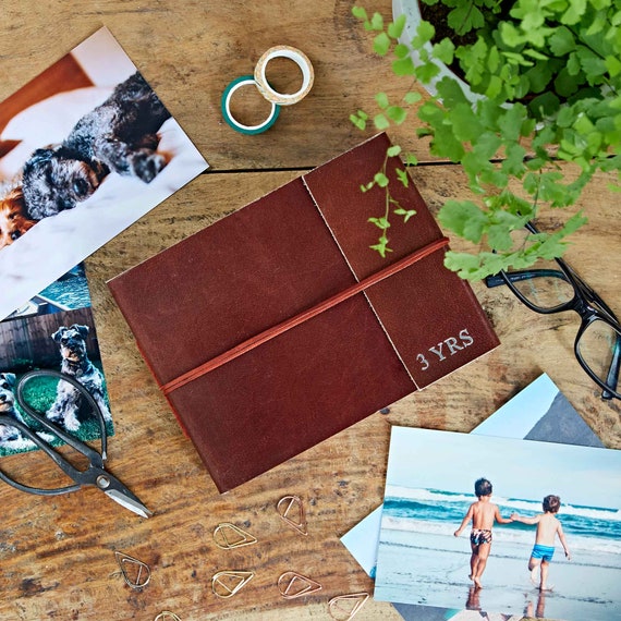 Personalised Fair Trade Small Distressed Leather Photo Album Wedding Album  or Guestbook Acid-free Recycled Khadda Paper 