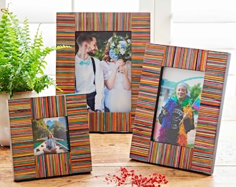 Dhari Multicoloured Stripe Papri Wood Photo Frame - 3x3 6x4 7x5 inch Picture - Handmade Frame - Sustainable Photo Frame - Colourful Frames