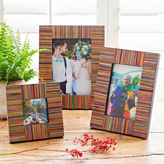 Dhari Multicoloured Stripe Papri Wood Photo Frame 3x3 6x4 7x5 Inch