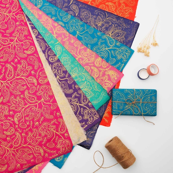 Paisley Lokta Gift Wrap - Handmade and Fair Trade - Responsibly Sourced, Environmentally Friendly