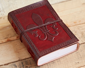 Fleur De Lis Leather Journal - Leather Journal - Fleur De Lis Leather Notebook - Leather Scrapbook - Recycled Paper - Gift For Writers