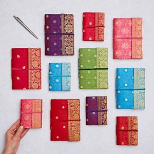 Quaderno in tessuto Sari - Diario/giornale tascabile - Tessuto Sari - Regalo per scrittori - Quaderno in carta riciclata - Regalo colorato