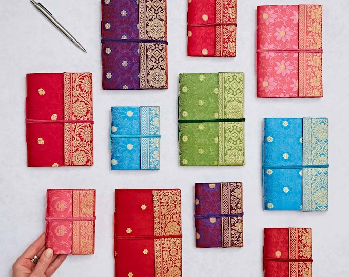 Sari Fabric Notebook: Pocket Journal with Recycled Paper