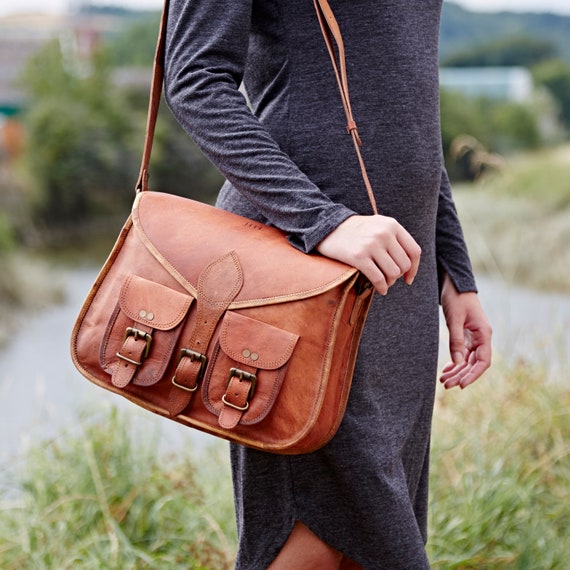 Handmade Brown Leather Mens Small Box Bag Shoulder Bag Messenger Bag f