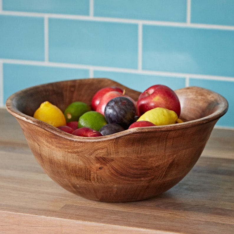 Natural Mango Wood Fruit Bowl Hand Carved Polished Wooden Bowl Fair Trade, Handmade and Sustainable Kitchenware Home Décor image 2