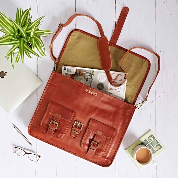 Personalised Large Brown Strap Style Leather Satchel Bag Vintage