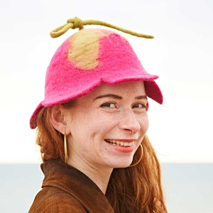 Colourful Felt Festival Flower Fairy Hat Fair Trade, Handmade, Sustainable Hippy Party Hat Unusual Gifts Cerise