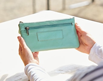 Reworked Personalised Leather Clutch Purse: Travel Makeup Bag, Pencil Case