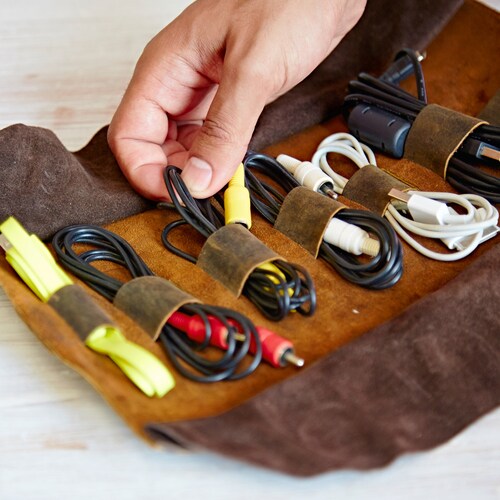 Leather Cord Organizer Personalized Leather Cable Organizer Etsy