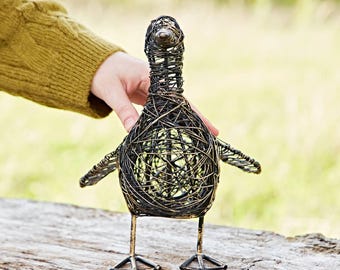 Kriti the Small Flapping Duck Wire Garden Ornament - Handcrafted Recycled Metal Sculpture