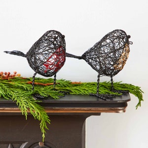 Set of Two Wire Robin Decorative Ornament: Handmade Metal Bird ...