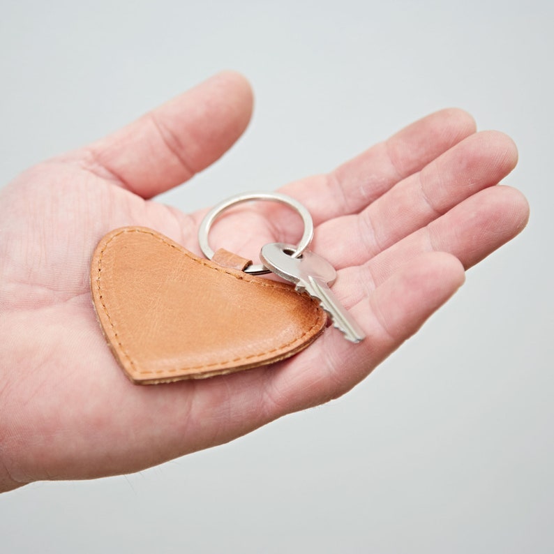 Leather Heart Keyring Love Heart Key chain Third Anniversary Keychain Partner Love Heart Key Fob image 3