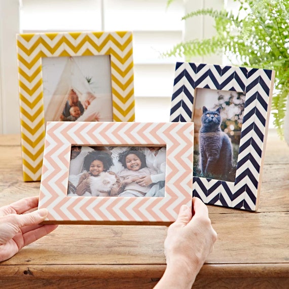 Chevron Photo Frame 4x6 Picture Frame 5x7 Photo Frame Yellow Colourful Frame Blue Frame Sustainable 6x4 7x5 Inch Wedding Frames Etsy