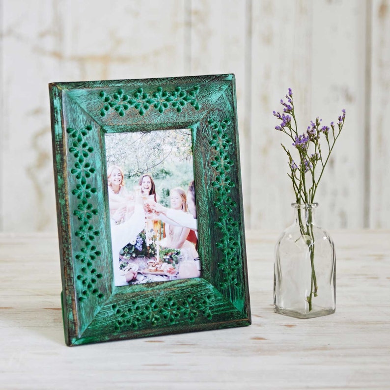 Green Antique Style Wooden Photo Frame - 4x6 Picture Frame - Handcrafted Frame - Rustic Frame - Sustainable Frames - Vintage Picture Frame 