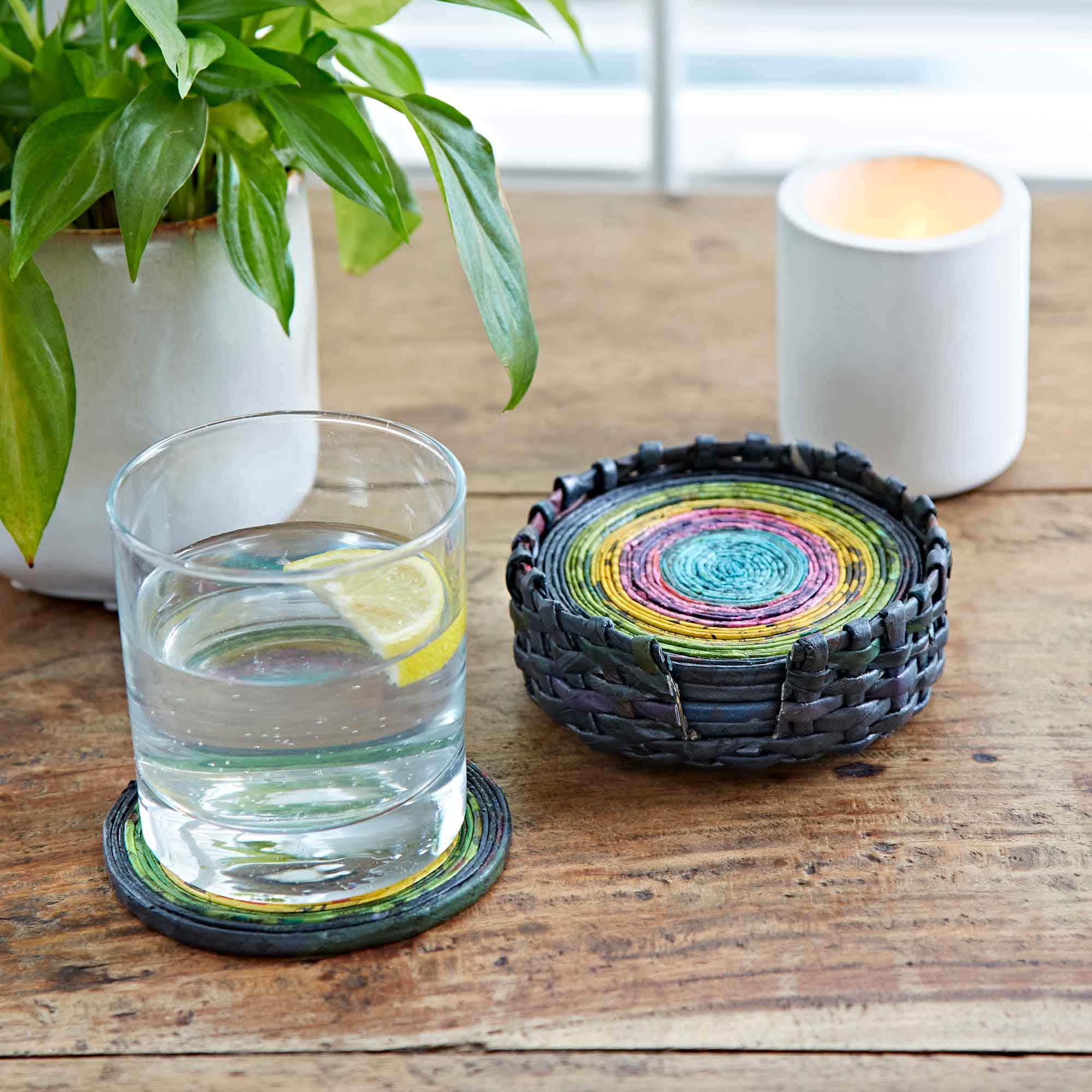 Recycled Newspaper Coaster Set of Six Multicoloured Coasters Etsy UK