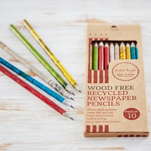 Recycled Newspaper Pencil Set Set Of Pencils Pencils In Box Back To School Gift Sustainable Gift Eco-Friendly Pencils No Wood Set of 10