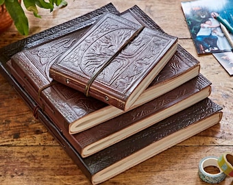 Embossed Leather Tree of Life Photo Album: Handmade Khadda Paper Scrapbook