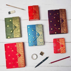 Diario Sari fatto a mano - Diario in tessuto - Quaderno o diario rilegato a mano - Regalo per scrittori - Quaderno in carta riciclata - Regalo colorato