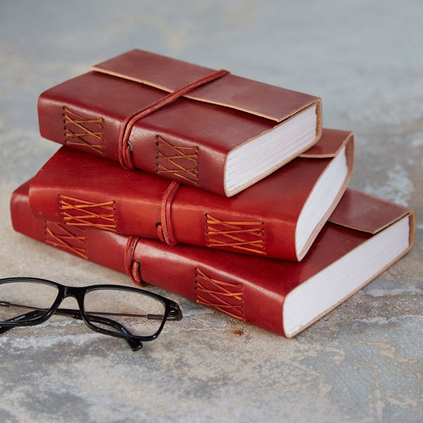 Handmade Distressed Leather Journals - Plain Diary Notebook - Unlined Recycled Paper - Gift for Writers