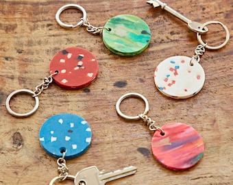 Recycled Plastic Round Keyring - Key Chain - Key Ring - Key Fob - Eco Friendly Gift - Sustainable Gift - Colourful Key Ring - Recycled Gift