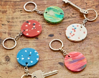 Recycled Plastic Round Keyring - Key Chain - Key Ring - Key Fob - Eco Friendly Gift - Sustainable Gift - Colourful Key Ring - Recycled Gift