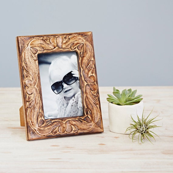 Foliage Carved Mango Wood Photo Frame 4x6 Picture Frame Handmade Wooden  Frame Sustainable Frames New Baby Gifts Christening Gifts 