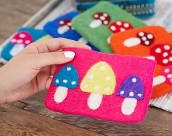 Felt Mushroom Purse - Made from Merino Wool - Colourful and Bright Coin Purses - Handmade Felt Purse for Children and Adults