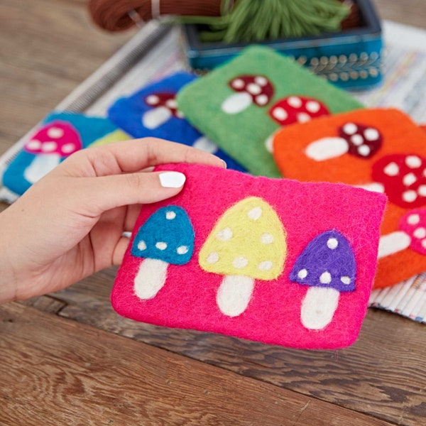 Felt Mushroom Purse - Made from Merino Wool - Colourful and Bright Coin Purses - Handmade Felt Purse for Children and Adults