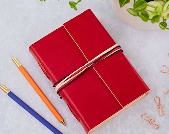 Red Distressed Leather 3-String Journal - Red Notebook - Gift For Writers - Recycled Paper Notebook - Colourful Gift - Handmade