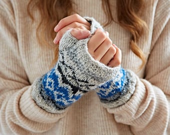 Wollen Fairisle Handwarmer Handschoenen - Herfst/Winter Warmers - Kousenvullers - Bijpassende Sokken en Handwarmers - Fair Trade - Vingerloos