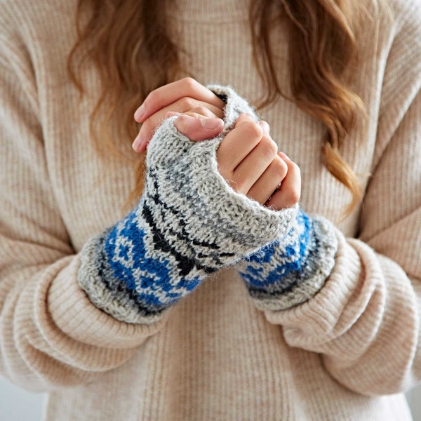 Woollen Fairisle Handwarmer Gloves - Autumn/Winter Warmers - Stocking Fillers - Matching Socks and Handwarmers - Fair Trade - Fingerless