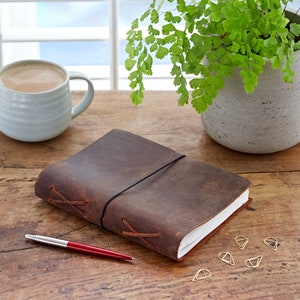 A4 Large Classic Brown Leather Bound Journal, Leather Notebook
