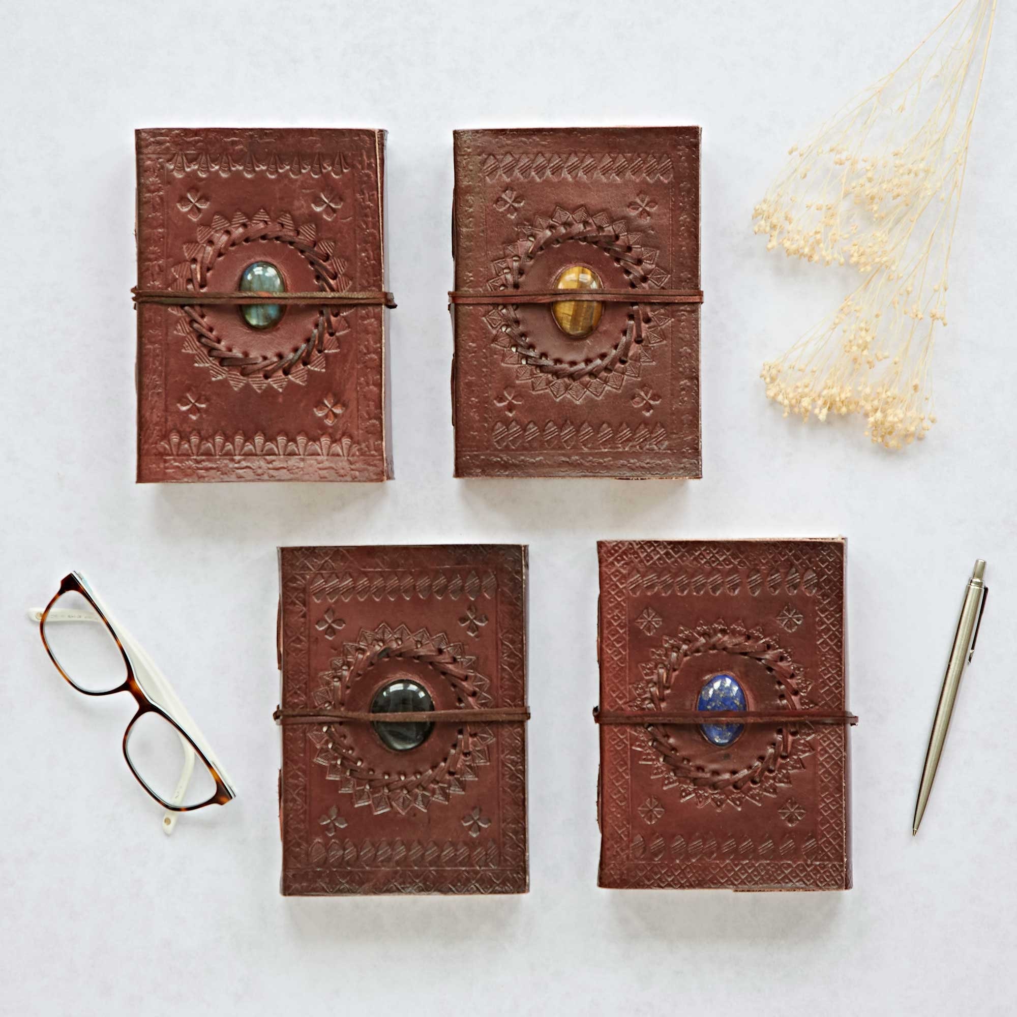  NomadCraftsCo. Vintage Journal - Leather Journal - Semi  Precious Stones, Vintage Leather Bound Journal For Women Men, Journaling,  Sketchbook For Drawing, Vintage