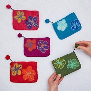 Felted Flower Purse - Made from Merino Wool - Bright and Colourful Coin Purse
