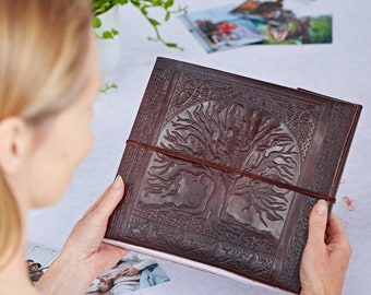 Paper High Album Fotografico In Pelle Con Albero Della Vita – Fatto A Mano, 120 Foto 6x4 - 2