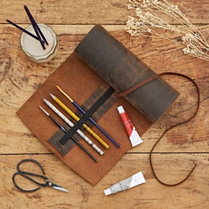 Astuccio arrotolabile personalizzato in pelle di bufalo - Portapenne personalizzato - Portapenne arrotolabile per artisti - Portapenne arrotolabile personalizzato