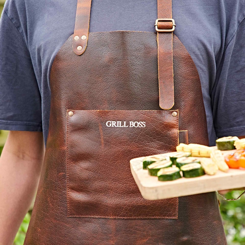 Personalised Dark Brown Leather Apron Blacksmith Craft Aprons Work Aprons Personalized Apron Butchers Bartender BBQ image 3