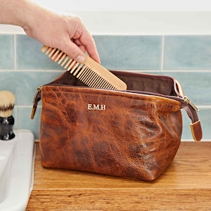 Personalisierte Distressed Leder Kulturtasche - Personalisierte Leder Kulturtasche - Kulturtasche - Individuelle Reisetasche