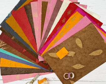 Lokta Paper Craft Pack – Handmade Gift Wrap and Tags – 25 Sustainable Sheets Larger Than A4 – Mixed Colours & Patterns – Wrapping Set