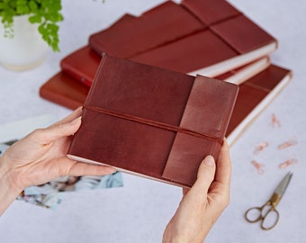 Handmade Distressed Leather Photo Album - Fair Trade Wedding Album or Guestbook - Plain Scrapbook Sketchbook - Recycled Paper