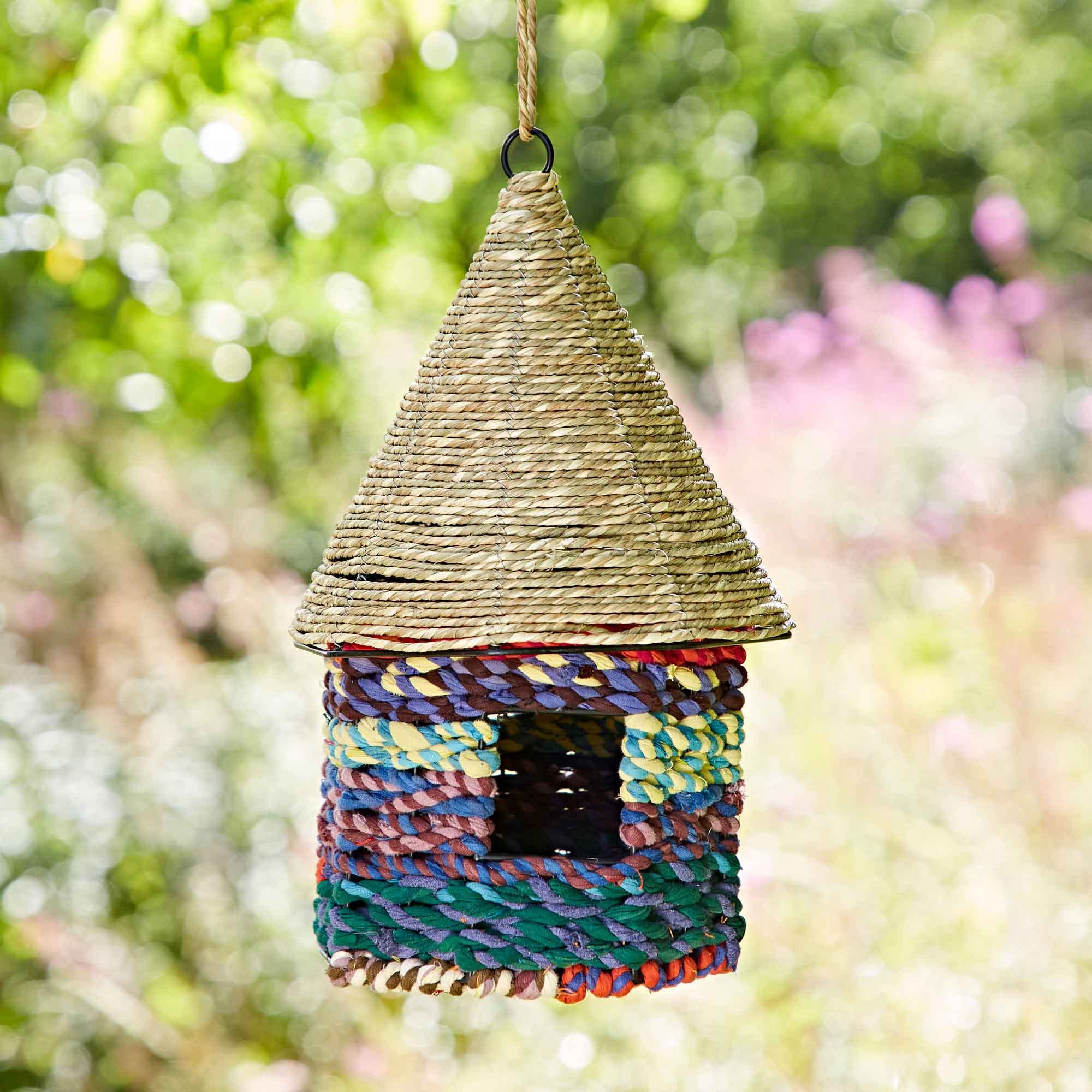Handcrafted Octagonal Recycled Cotton Birdhouse: Colorful Garden Nester ...
